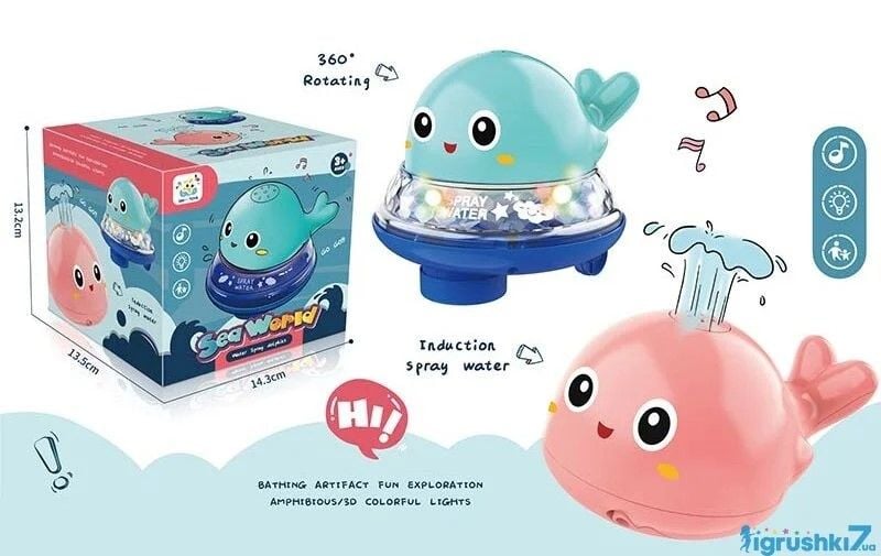 Гра для ванни Кит музика підсвічування колесо вільного ходу водний фонтанчик в коробці HN1667-2 Китай