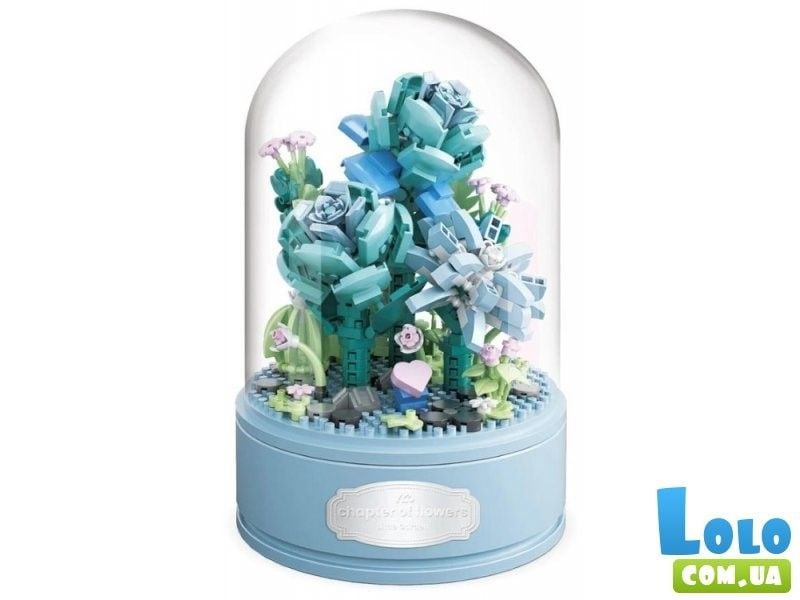 Конструктор типу лего Блакитні троянди в колбі із заводним механізмом 522 деталей на підставці P1063 Китай