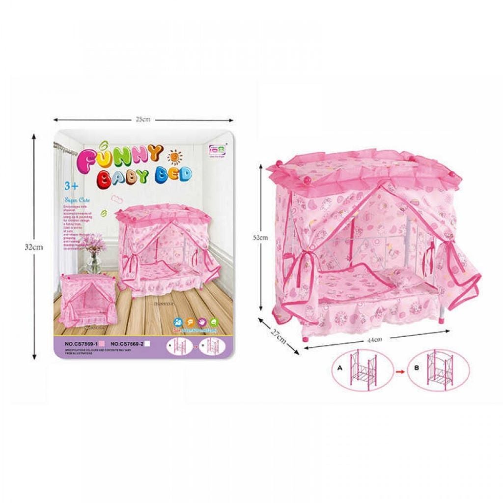 Ліжечко для ляльки металевий каркас балдахін 52*27*44 см у пакеті CS7869-2 Китай