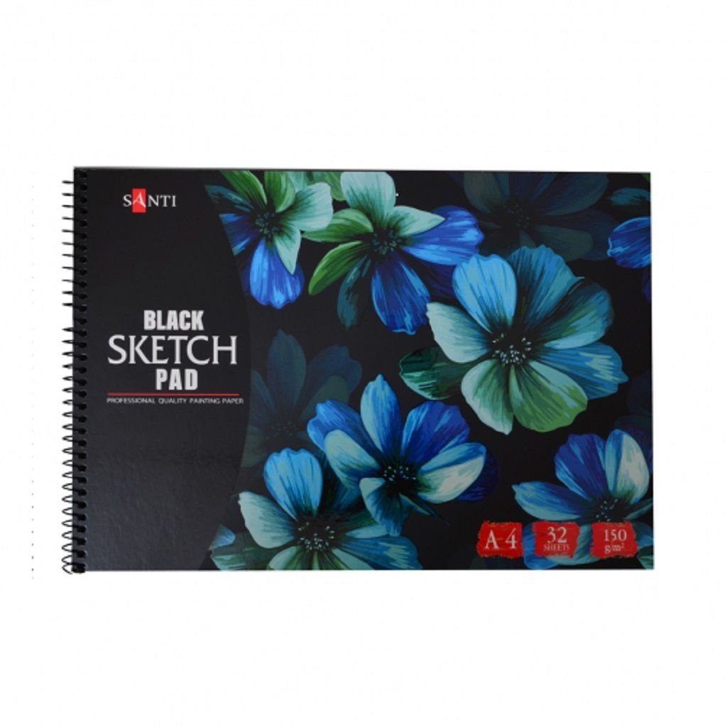 Альбом для малювання 32 арк А4 з чорним папером 150 г/м2 на пружині Blak Sketch Pad 742608 Santi