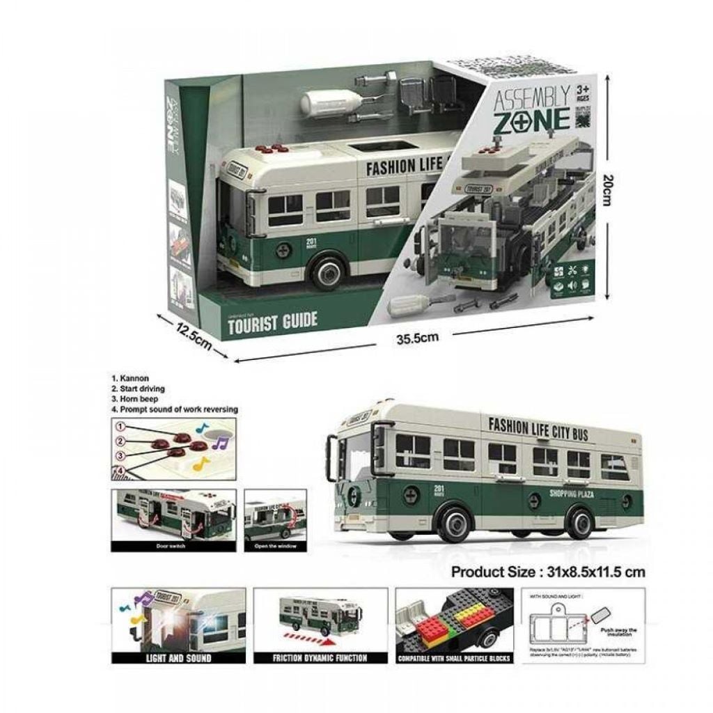 Автобус пластик звук світло відкрив двері вікна викрутка у коробці 35*20*12 см YW9099A Китай