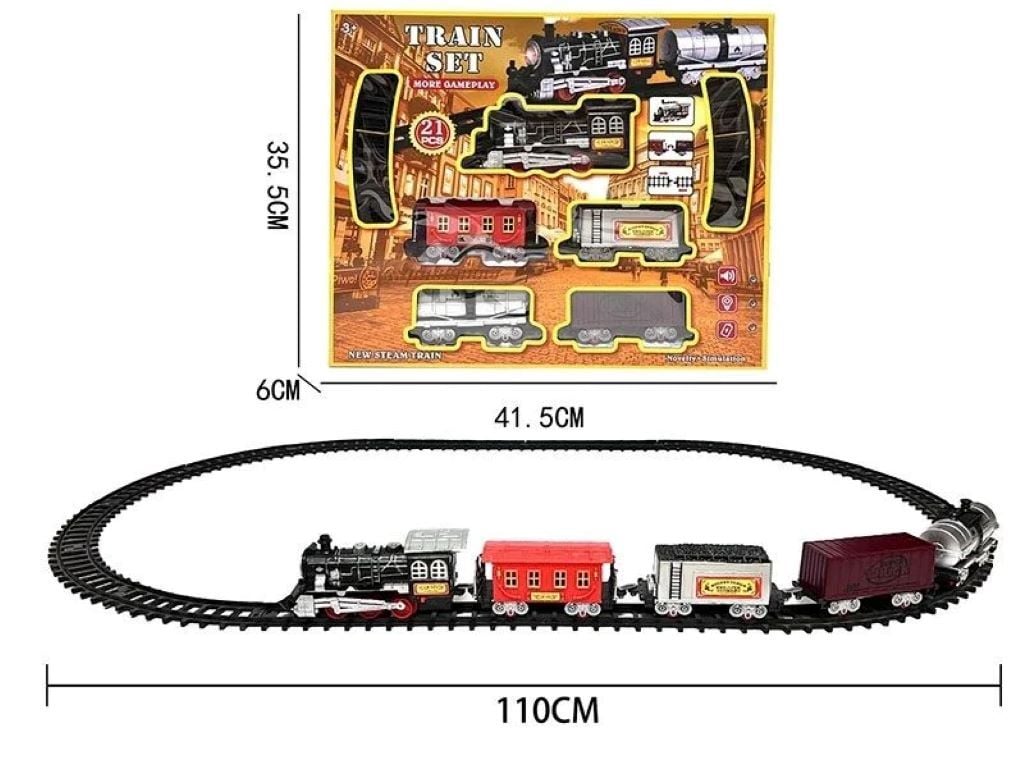 Залізниця 21 дет 4 вагони звук світло на батар у коробці 230-6 Китай