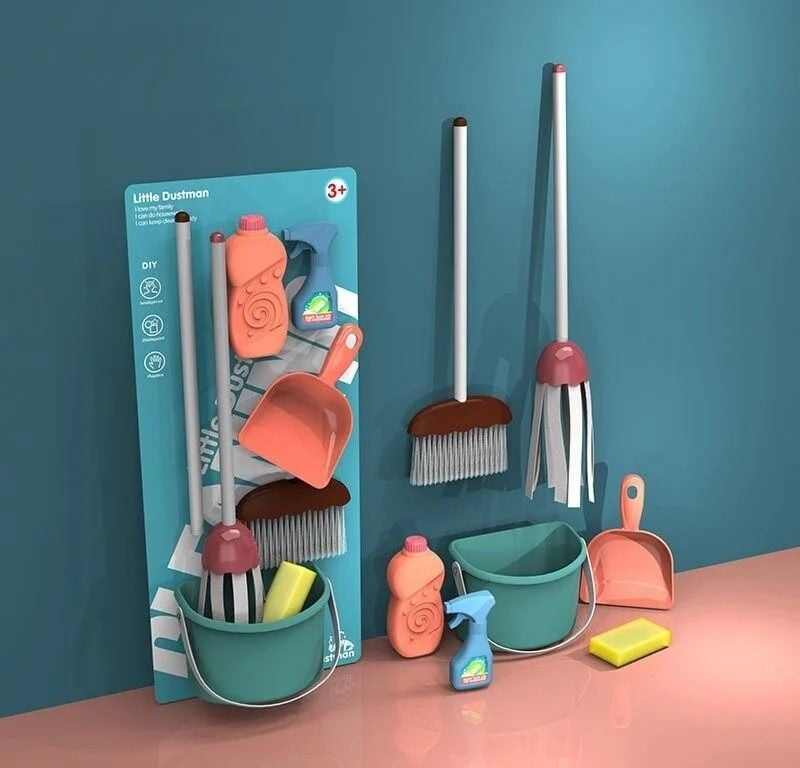 Набір для прибирання мітла совок швабра відро пляшечки на листі XG2-21A Китай