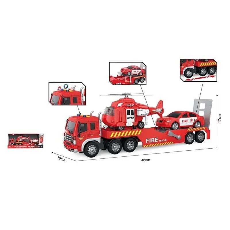 Трейлер пожежний автовоз масштаб 1: 16 вертоліт машинка підсвічування звукові ефекти рухомі деталі інерція гумові шини в коробці WY578B Китай