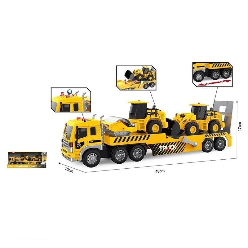 Трейлер будівельний автовоз масштаб 1:16 вертоліт 2 трактори підсвічування звукові ефекти рухомі деталі інерція гумові шини в коробці WY578C Китай