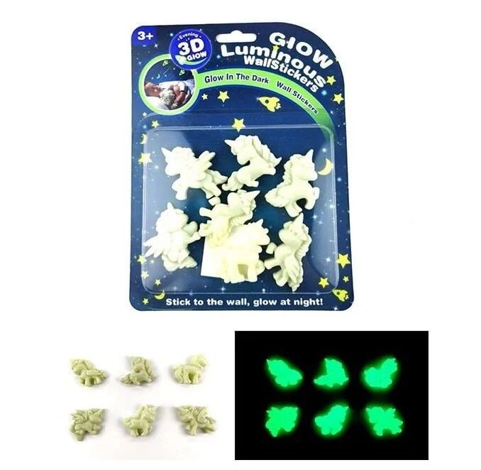 Люмінесцентні наліпки Єдинороги світяться у темряві 7 штук на листі 77223 Китай