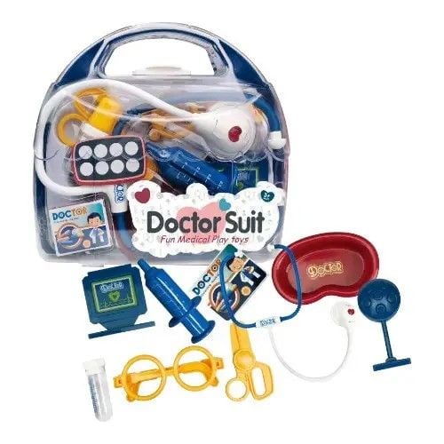 Набір лікаря стетоскоп інструменти муляжі упаковок з ліками бейджик пацієнта у валізі 8807-10 Китай