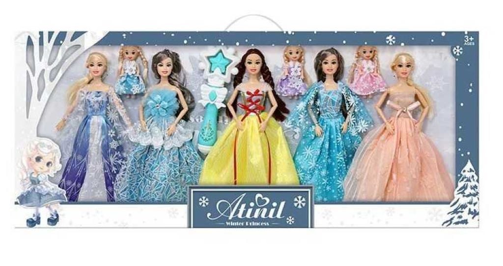 Ляльки типу барбі Winter Princess 5 ляльок 3 пупси чарівна паличка у коробці WX162-3 Китай