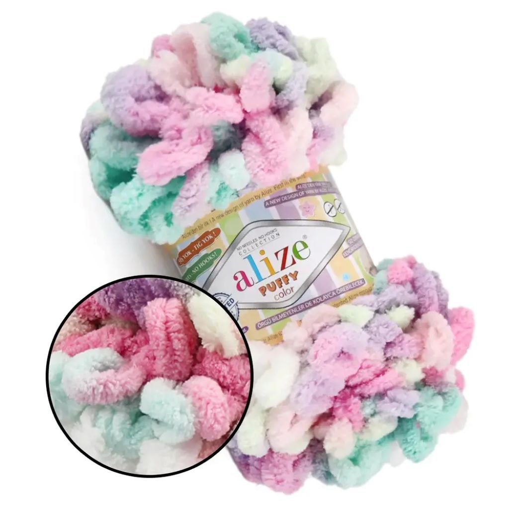 Пряжа Alize Puffy Color 100г 9м різнокольорова №6526 мікрополіестр 100% 815360 Туречинна