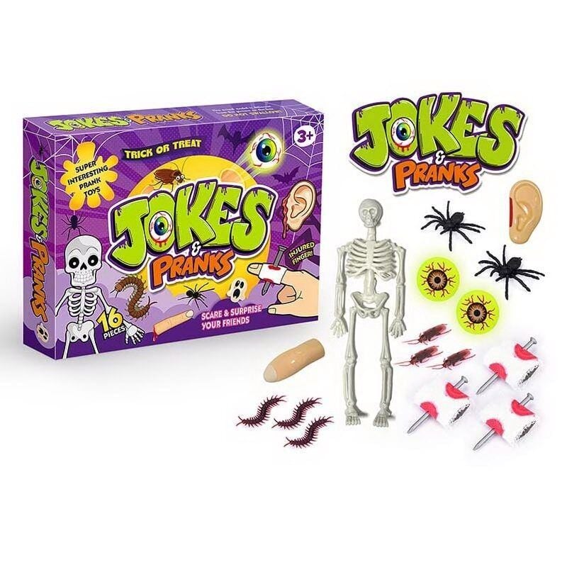 Набір приколів гумові 16ел скелет павуки таргани в коробці 22*16*4см 388-3 Китай