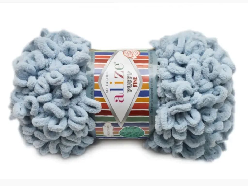 Пряжа Alize Puffy Fine 100г 14м сіро блакитний №500 мікрополіестр 100% 868060 Туречинна