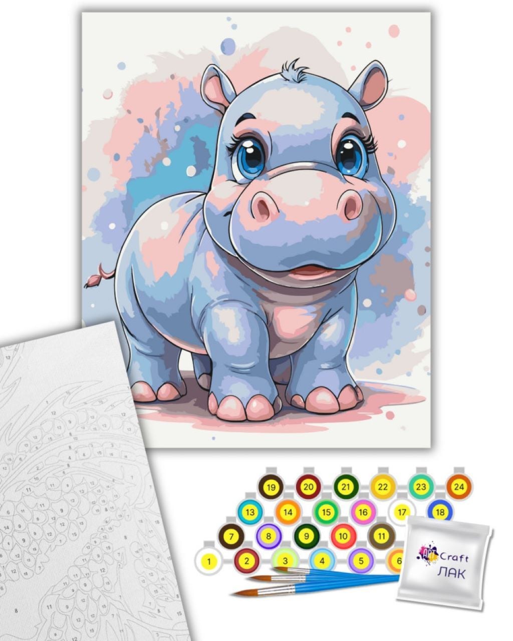 Картина по номерах 40*50см Мрійливий бегемотик на підрамнику фарби пензлики в термоплівці 11587-AC Art Craft