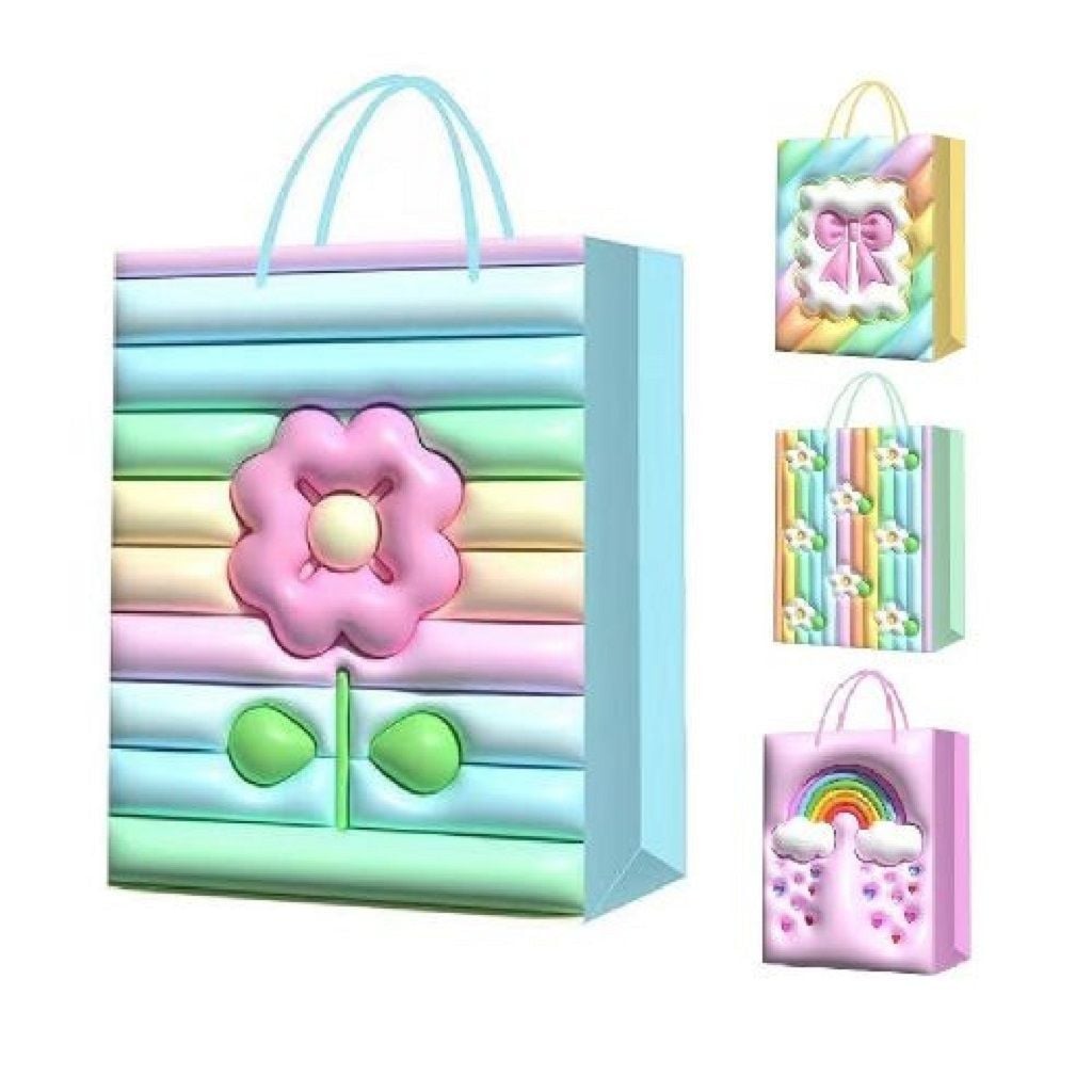 Пакет подарунковий 26*32*12см 4 кольори з бантом, квіткою 3д паперовий вертикальний R96980-M	 Китай