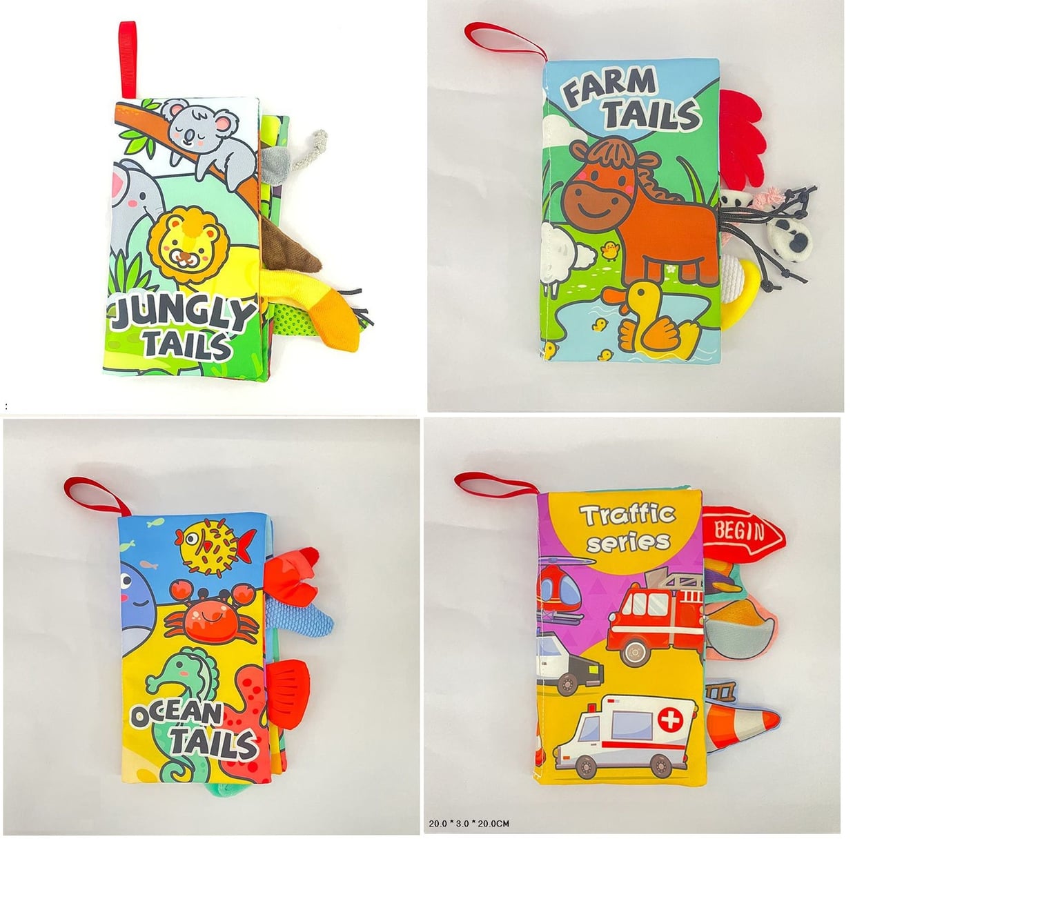 Книга м'яка розвиваюча 4 види тактильна м'які хвости тварин у пакеті 20*3*20 см HE0206-37/61/39/38 Китай