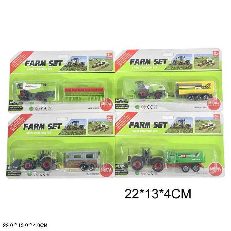 Сільгосптехніка з причепом металева 4кольора на планшетці 22*13*4см SQ82012-2B Китай