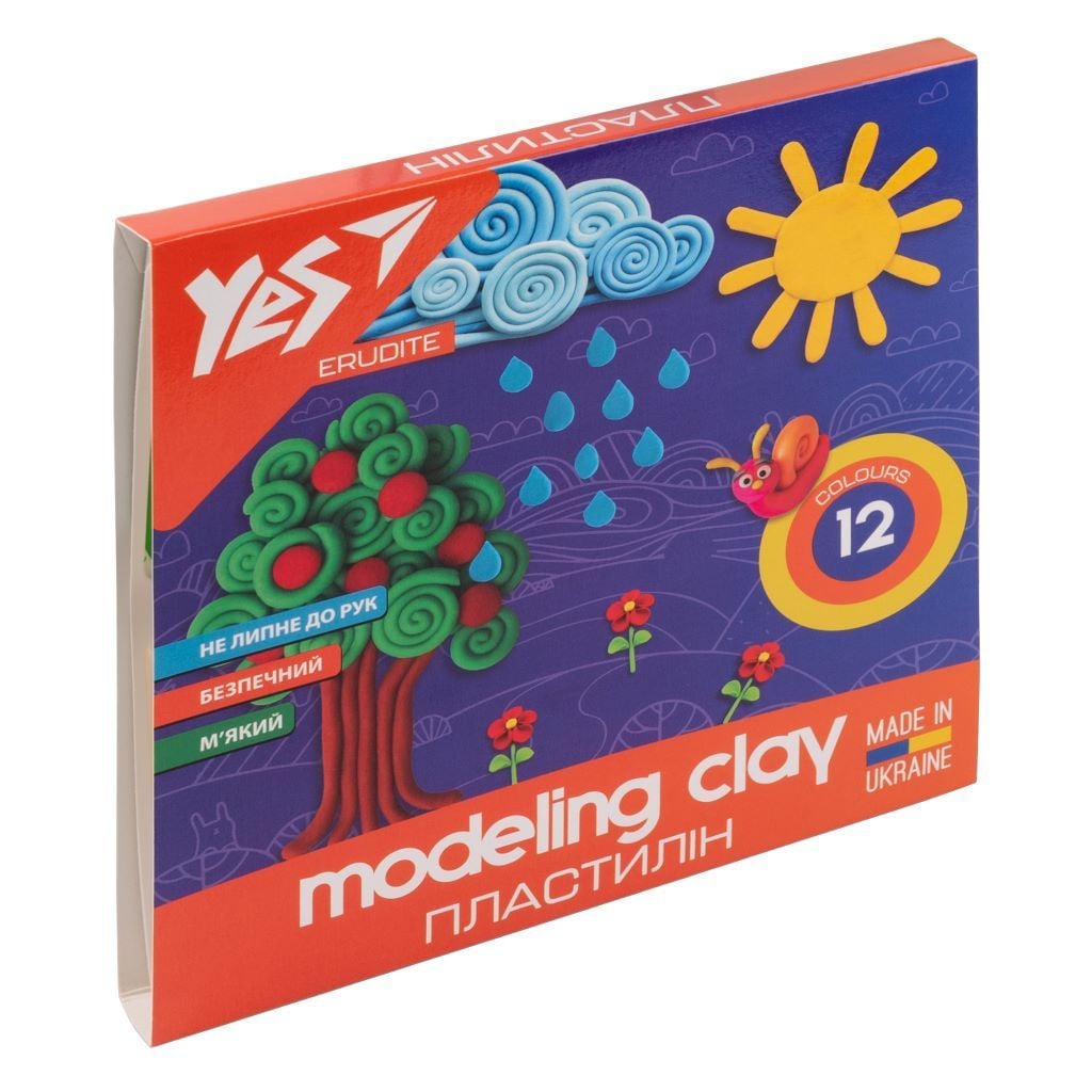 Пластилін 12 кольорів 240гр Erudite в коробці 17*16,5*1,5см 540560 Yes