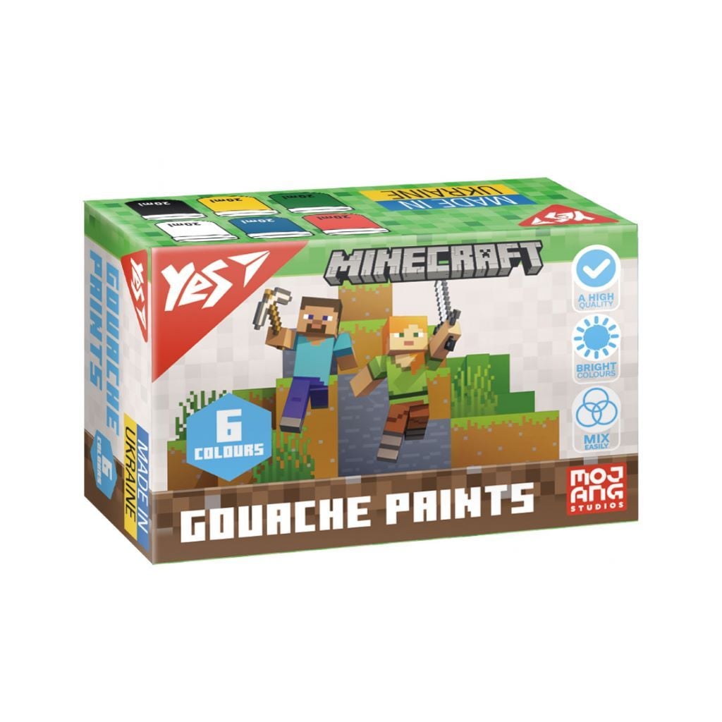 Фарба гуаш 6 кольорів 20мл баночка Minecraft в коробці 12*8*4см 230405 Yes