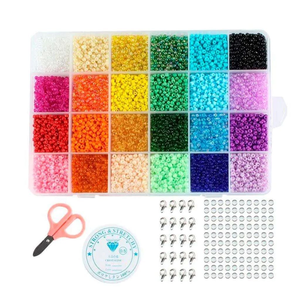Бісер набір 24 кольори, нитка гумка фурнітура ножиці в органайзері 19*13*2см 1199-13 Китай