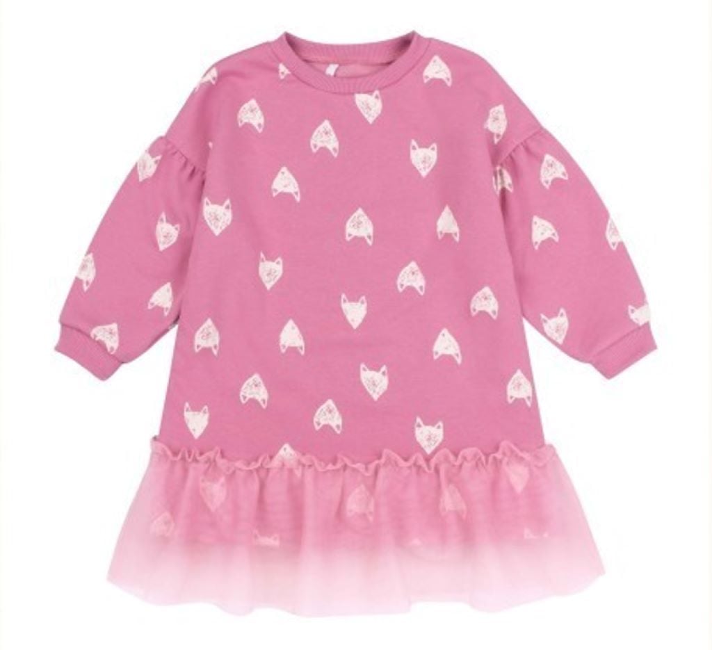 Сукня трикотаж шардон з начосом юбка фатін з малюнком Лисички принт №301 рожева ПЛ384 Bembi 128р