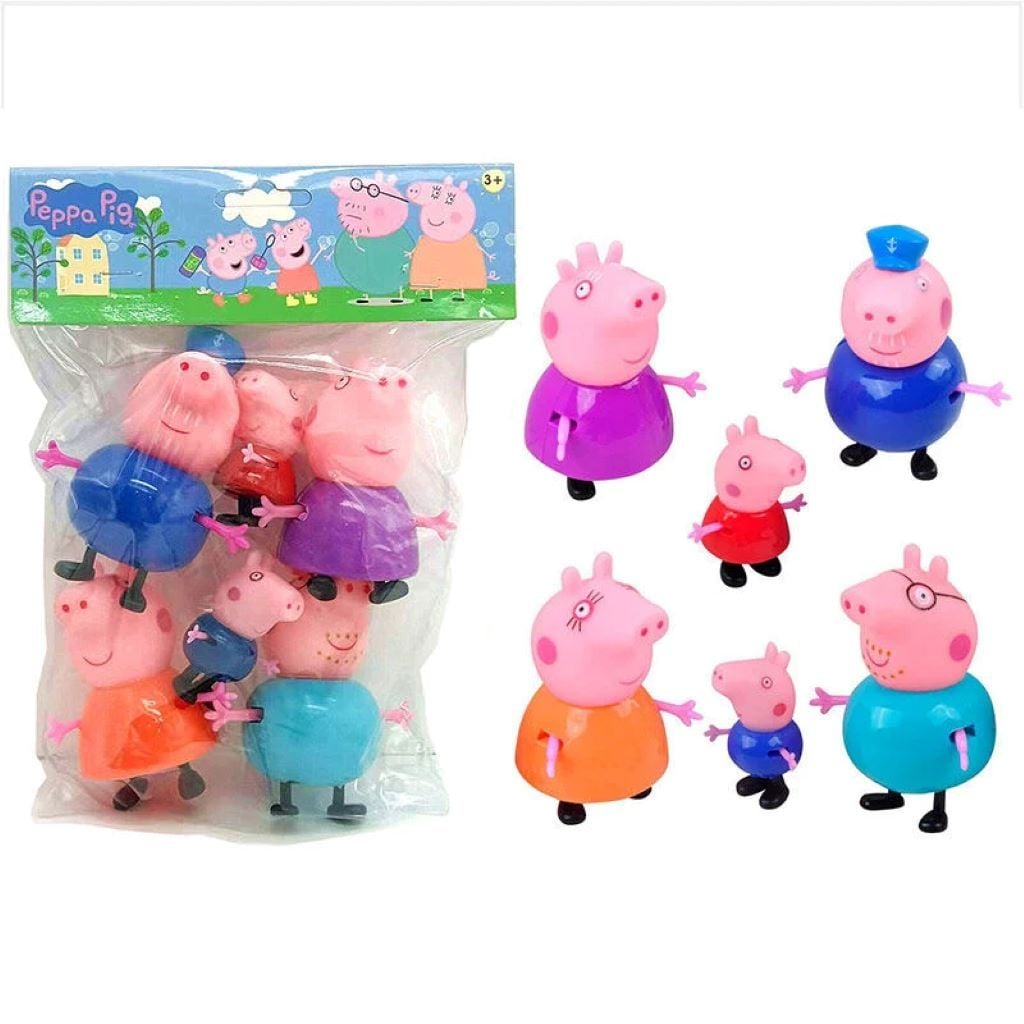 Мультгерої типу Свинка Пеппа 6 фігурок гумова голова рухомі деталі у пакеті 18*4*25см PP655-11 Китай