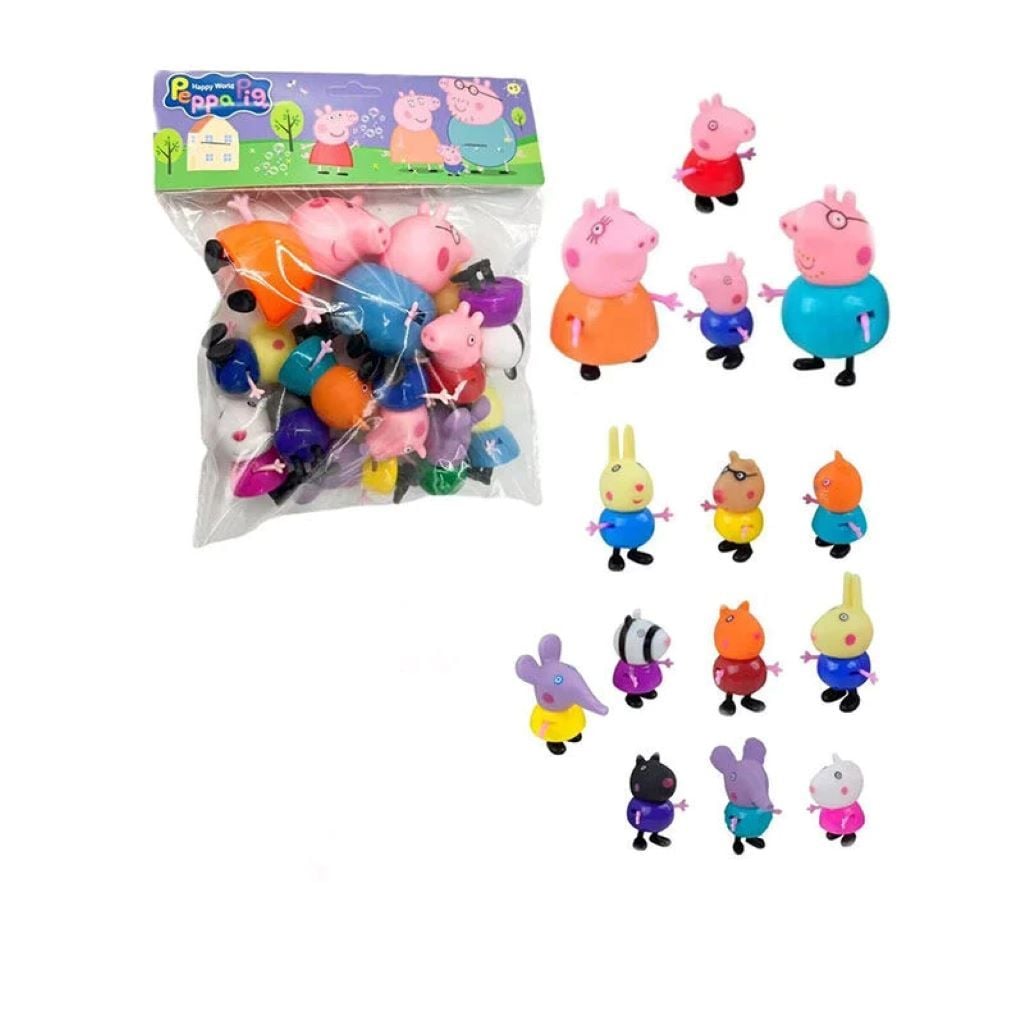 Мультгерої типу Свинка Пеппа 14 фігурок гумова голова рухомі деталі у пакеті 18*4*25см PP655-8 Китай