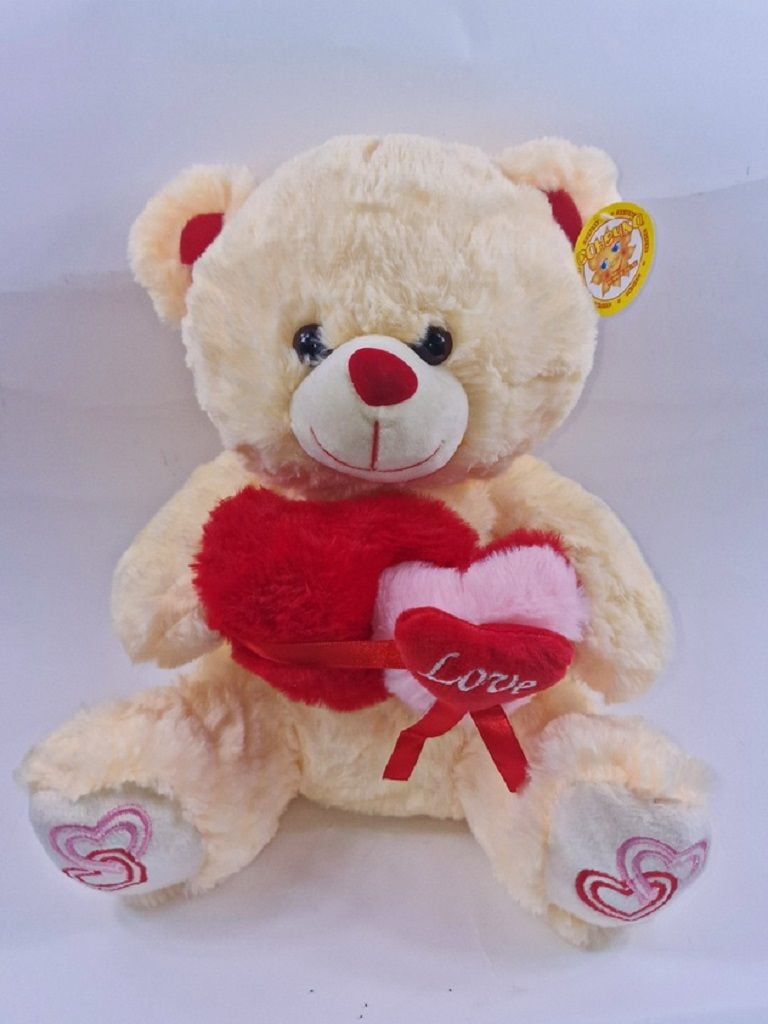 М'яка іграшка Ведмедик 30см з серцем червоно-рожевим та стрічкою музичний сидить тканина травка молочний 43430 Сонечко