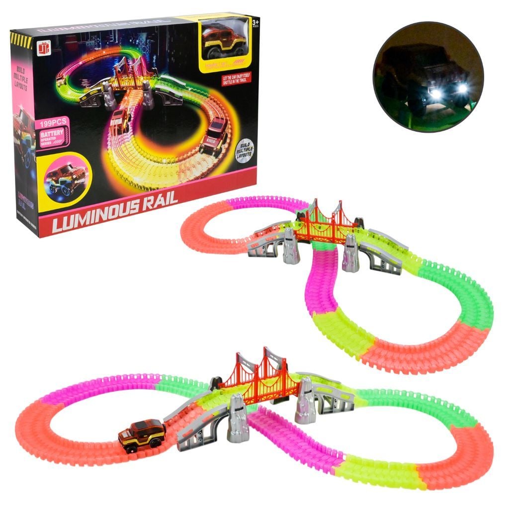 Трек гнучка траса 199д Luminous Rail 1 машина на батрейках, траса світиться у темряві у коробці 35*27*12см 888-133 Китай