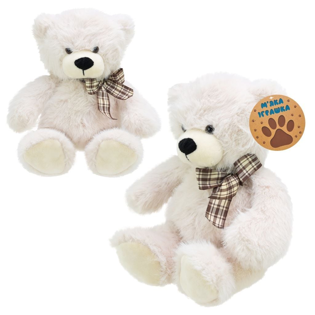 М'яка іграшка Ведмедик 46см з бантом зі скляними очима білий MJ2402 країна іграшок
