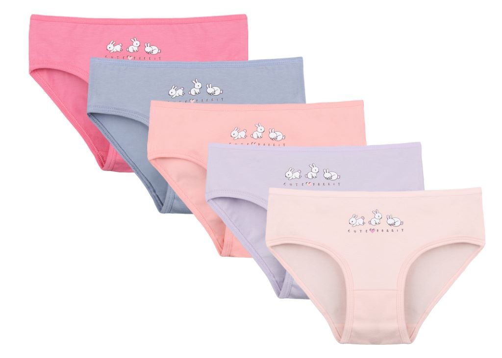 Труси для дівчинки плавками трикотаж з малюнком 3 зайчики cute rabbit мікс кольорів 4171PB1 Donella 6-7рр