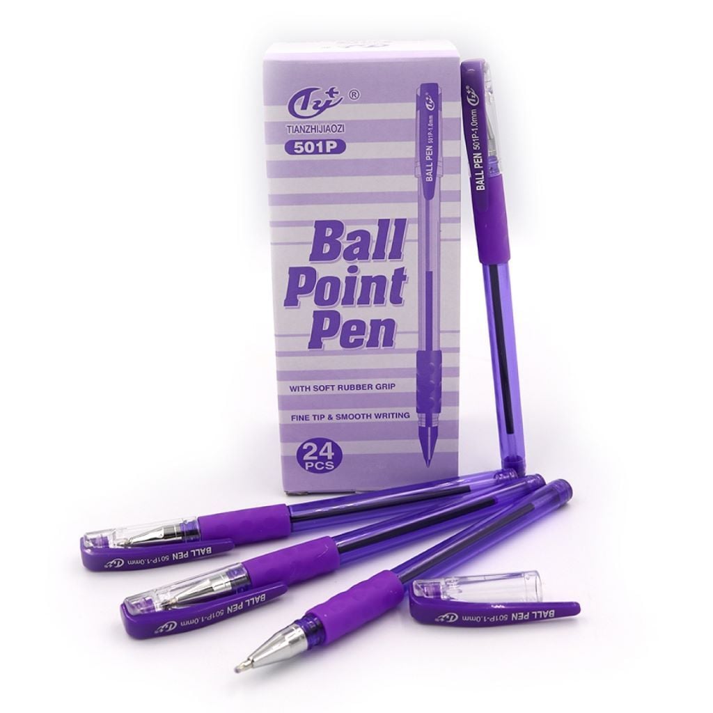 Ручка кулькова 1мм Ball Pen с грипом у прозорому корпусі фіолетова 501P Tianzhijiaozi