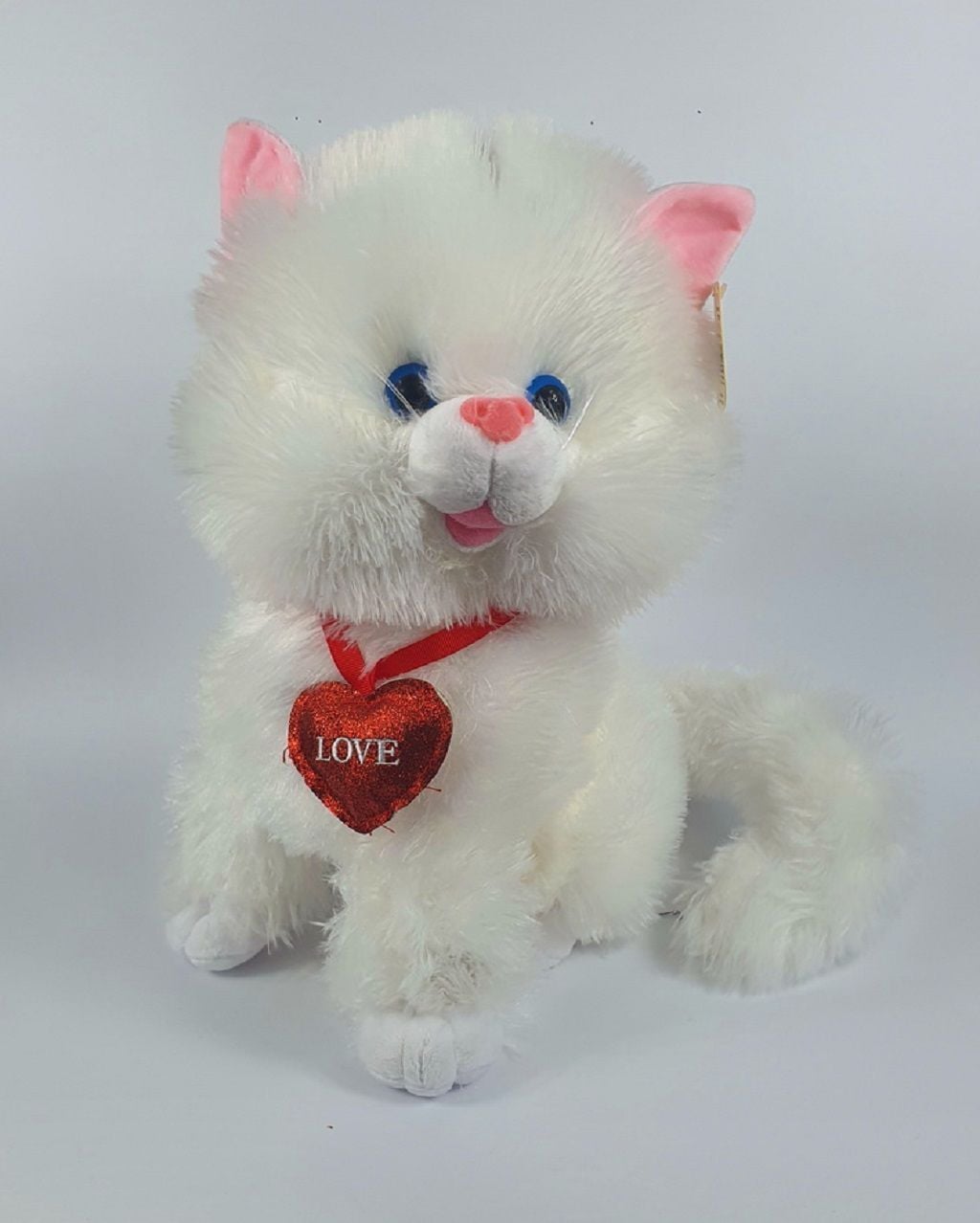 М'яка іграшка Кішка 24см з серцем Love з рожевими  вушками музична тканина травка біла 0774224 Сонечко