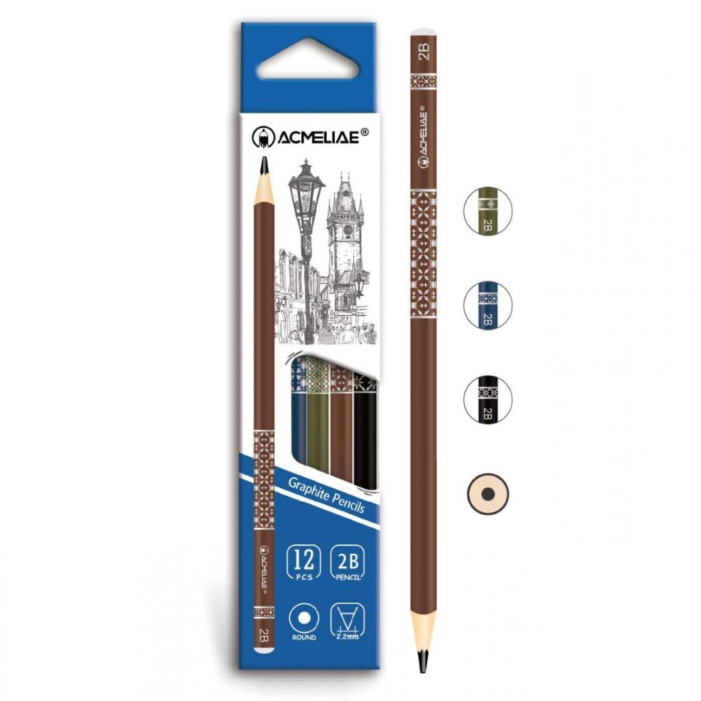 Олівець простий ч/гр круглий 2В 2,4мм Орнамент мікс кольорів 43514 Acmeliae