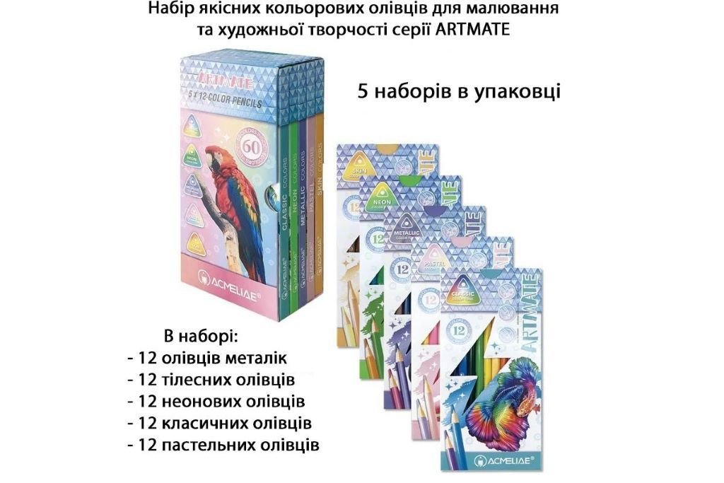 Олівці кольорові 60шт тригранні Artmate в коробці 18*9*5см 43582 Acmeliae