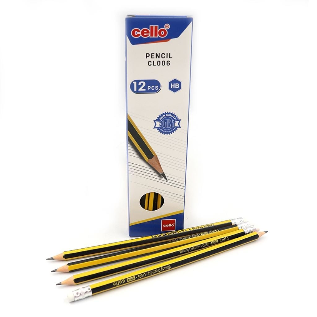 Олівець простий ч/гр шестигранний HB з гумкою гнучкий  жовто чорний CL006 Cello