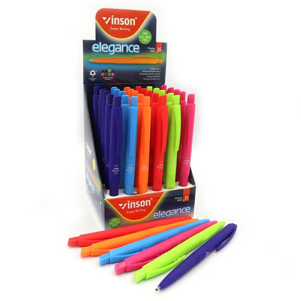 Ручка масляна 0,7мм автомат Elegance тригранний корпус soft touch мікс кольорів синя 8055C Vinson