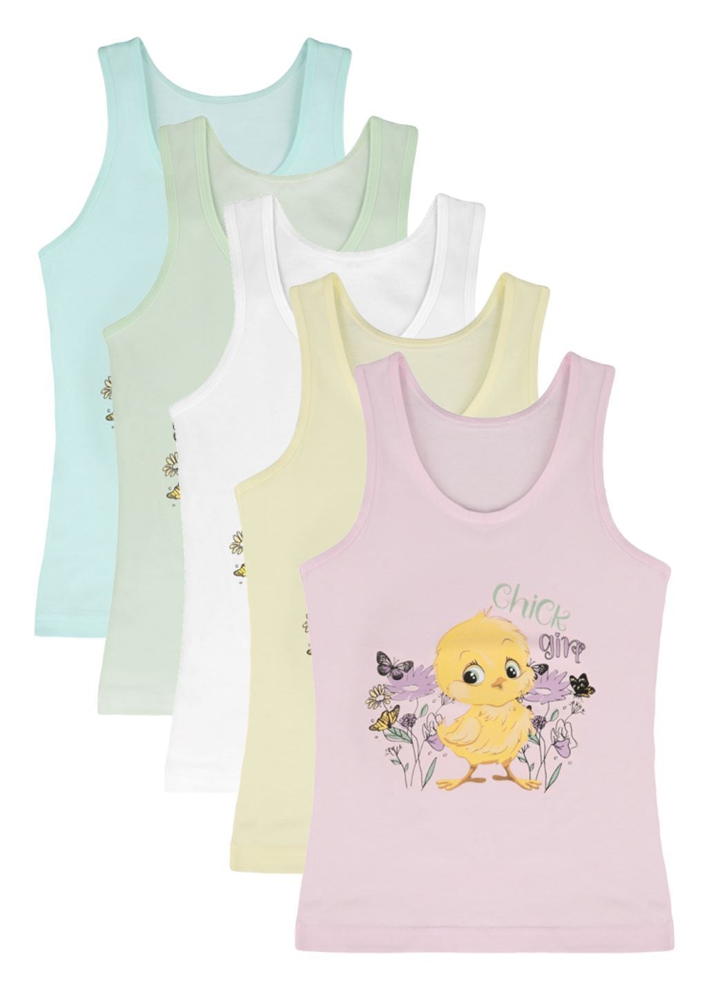 Майка для дівчинки трикотаж з малюнком Курча Chick girl мікс  кольорів 4911Y24 Donella 6-7рр