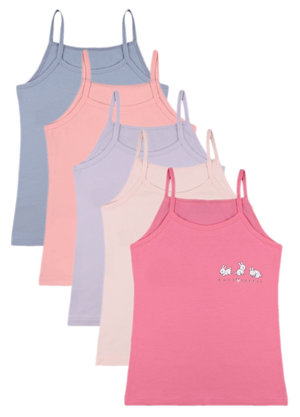 Майка для дівчинки трикотаж на тонких бретелях з малюнком Три зайчики Cute rabbit мікс кольорів 4371PB1 Donella 0-1р
