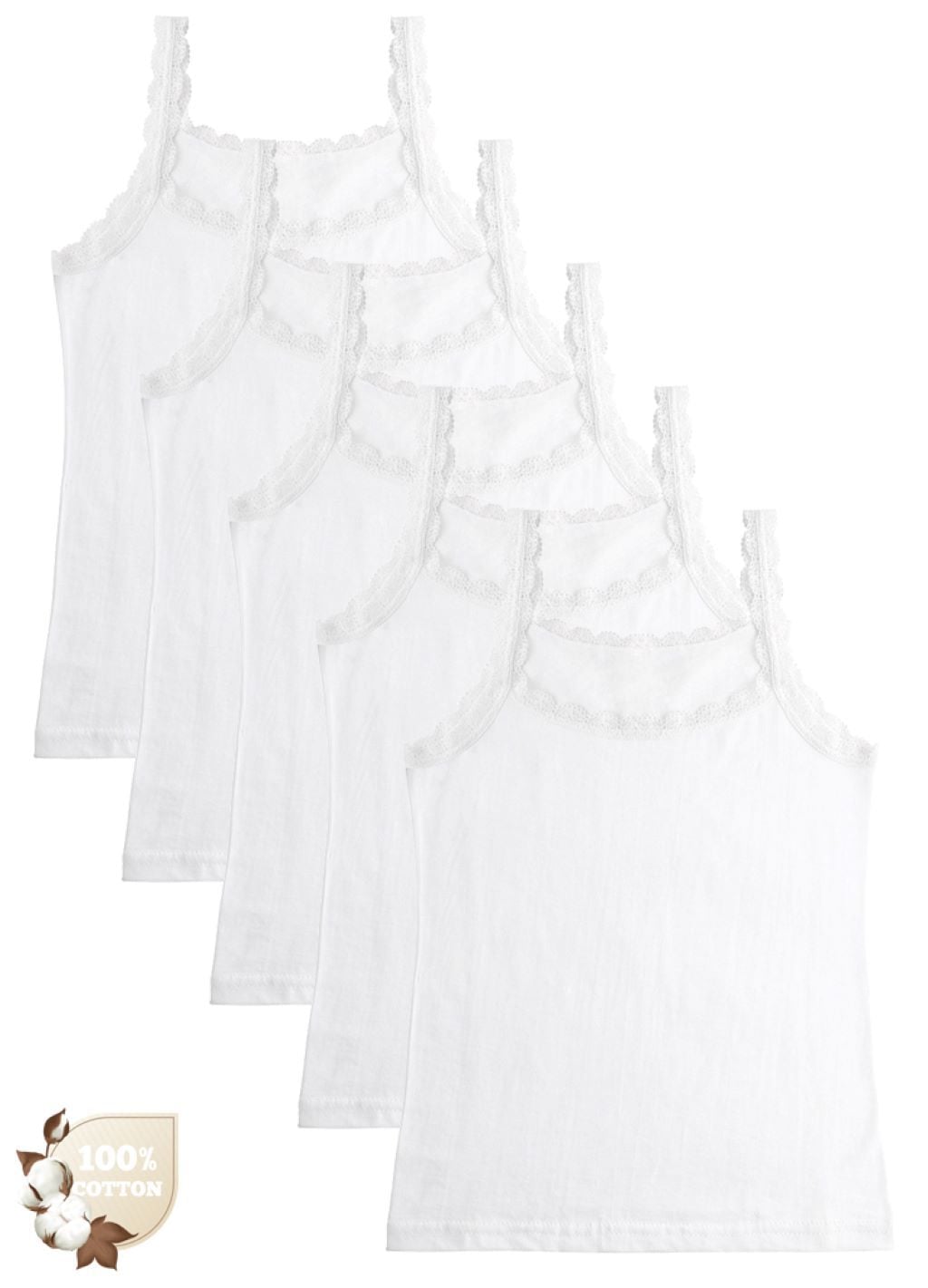 Майка для дівчинки трикотаж на тонких бретелях з мереживом однотонна біла 434201 Donella 8-9р