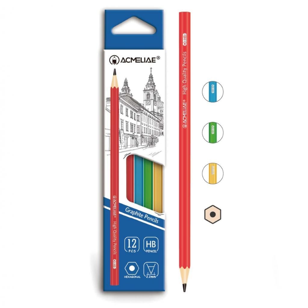 Олівець простий ч/гр шестигранний НВ 2,2мм  мікс кольорів 12шт в коробці 20*4,5*1,5см по шт 43513 Acmeliae