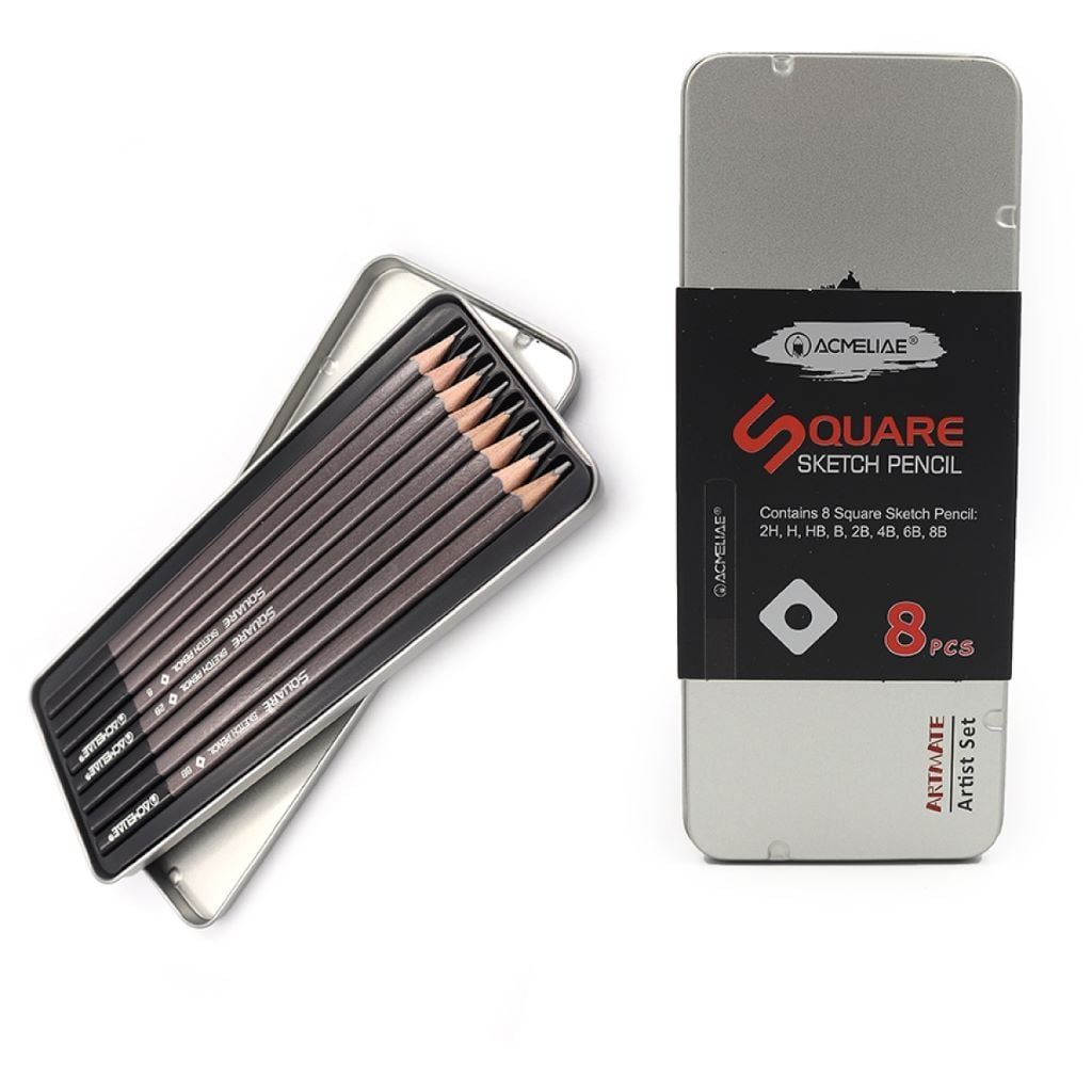 Олівець простий ч/гр 8шт набір різної твердост Souare sketch pencil для екскізів в металевому пеналі  18,5*8*1см 43003 Acmeliae