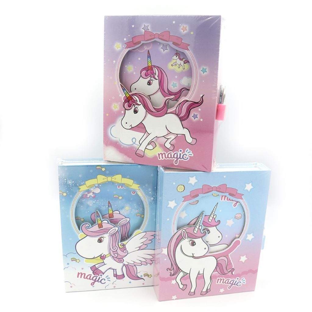 Блокнот 14,5*12,5см  замочком Єдиноріг мікс видів у коробці 16*13см YH64K-B0318 Josefotten