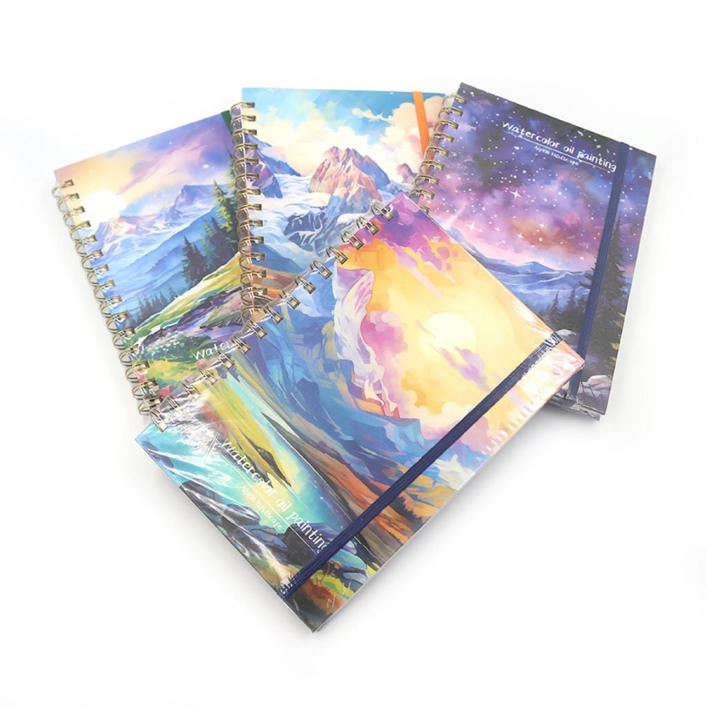 Блокнот 21*15см на спіралі з гумкою 80арк в лінію пейзаж тверда обкладинка мікс видів у слюді DSCN0721 Josefotten