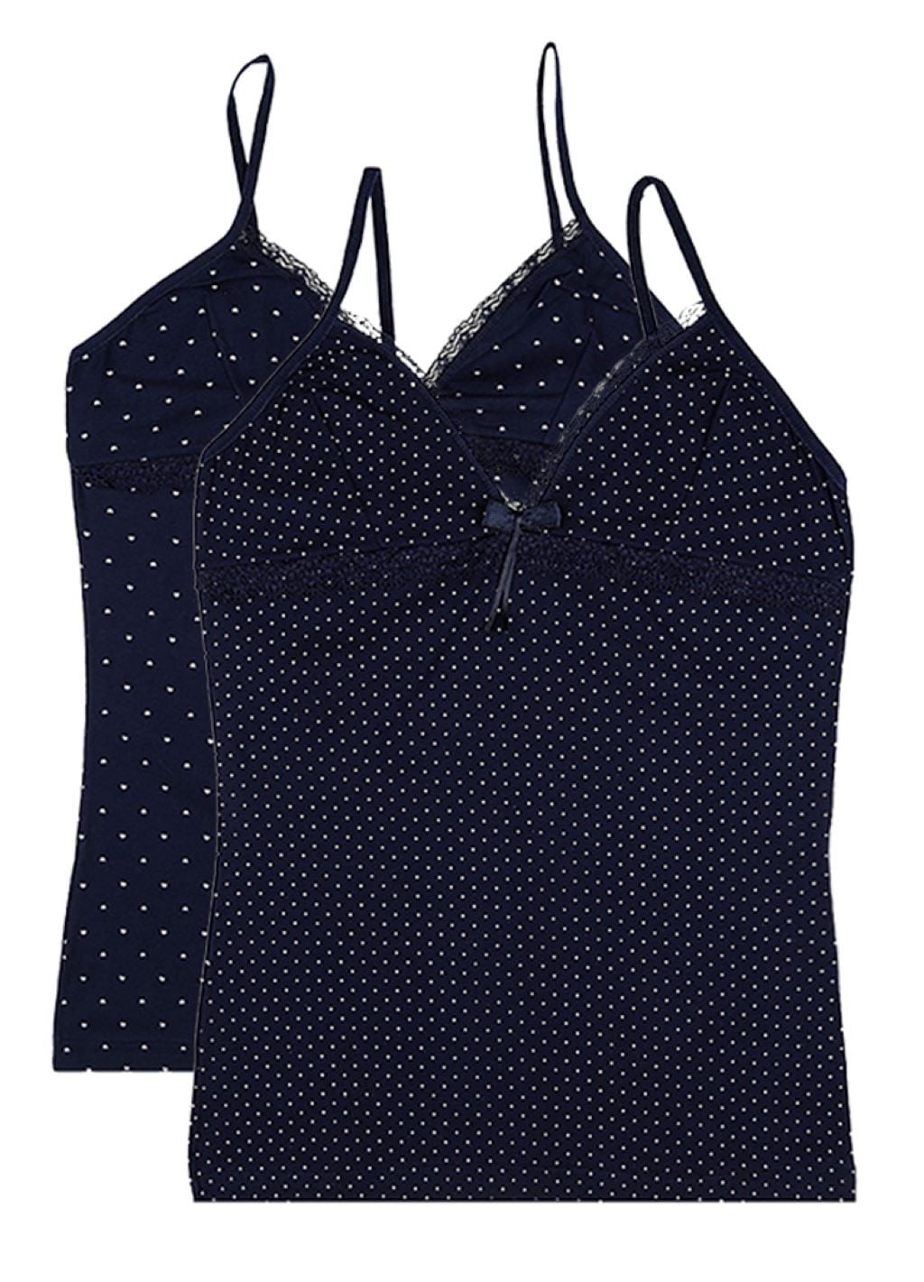 Майка для дівчинки трикотаж на тонких бретелях з малюнком Крапочки мереживо темно сині 23263256D Donella Lр