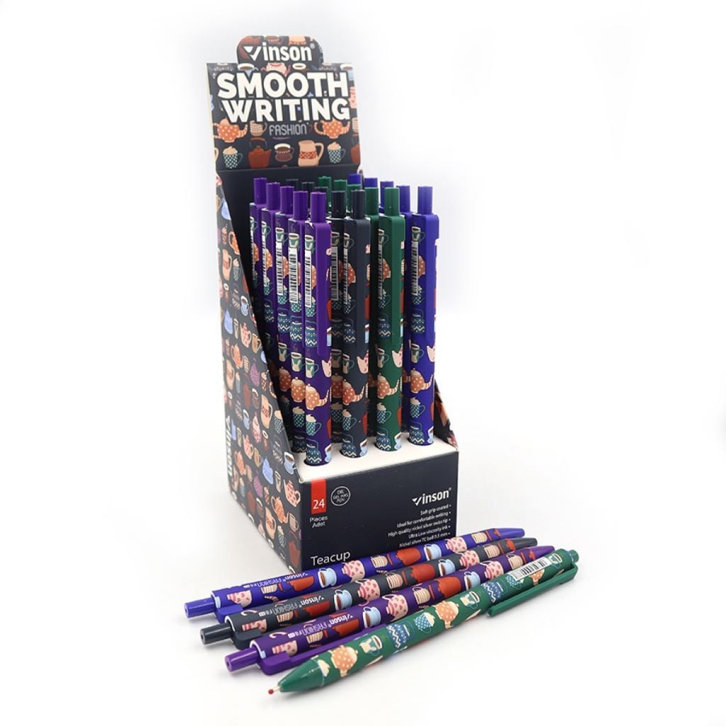 Ручка масляна 0,7мм автомат Teacup синя F8 Vinson