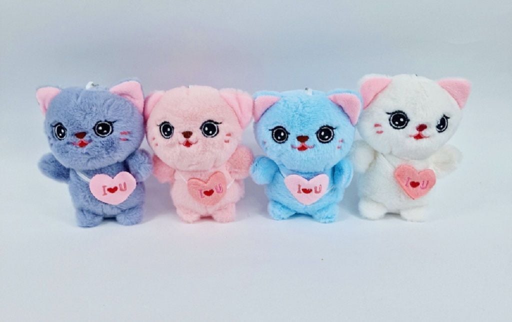 Брелок м'яка іграшка Кіт 12см з серцем I love you тканина стрижене хутро мікс кольорів 098185 Сонечко