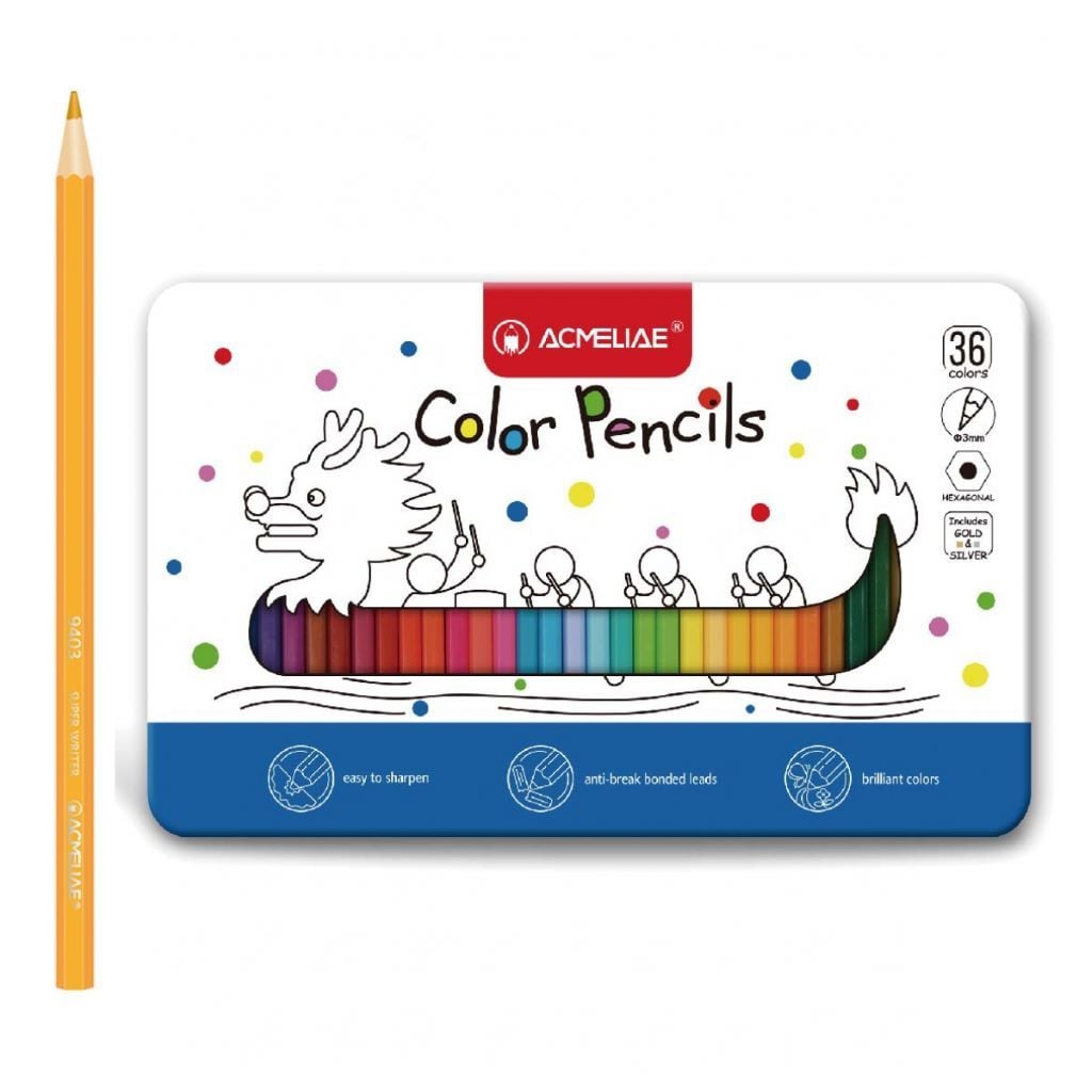 Олівці кольорові 36шт 3мм шестигранні в металевому пеналі 30*19*1,5см 9800-36 Acmeliae