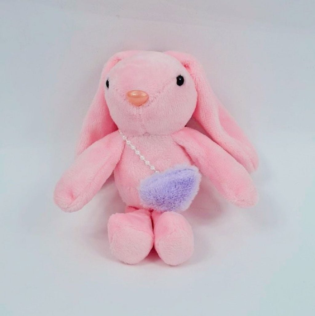 Брелок Заєць 15см з сумочкою у вигляді серця тканина велюр рожевий 281005 Сонечко
