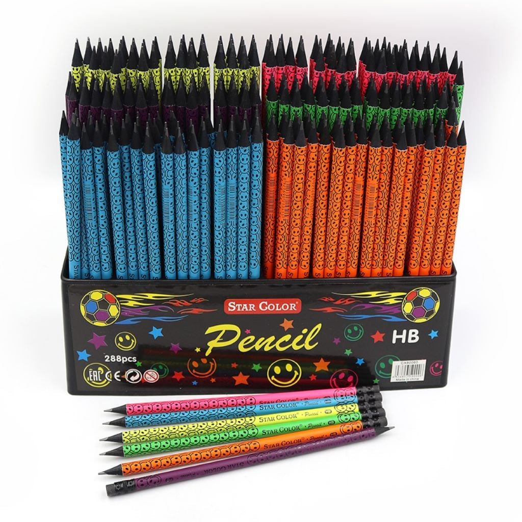 Олівець простий ч/гр круглий HB Star color Smile з гумкою мікс кольорів CX80060 Josefotten