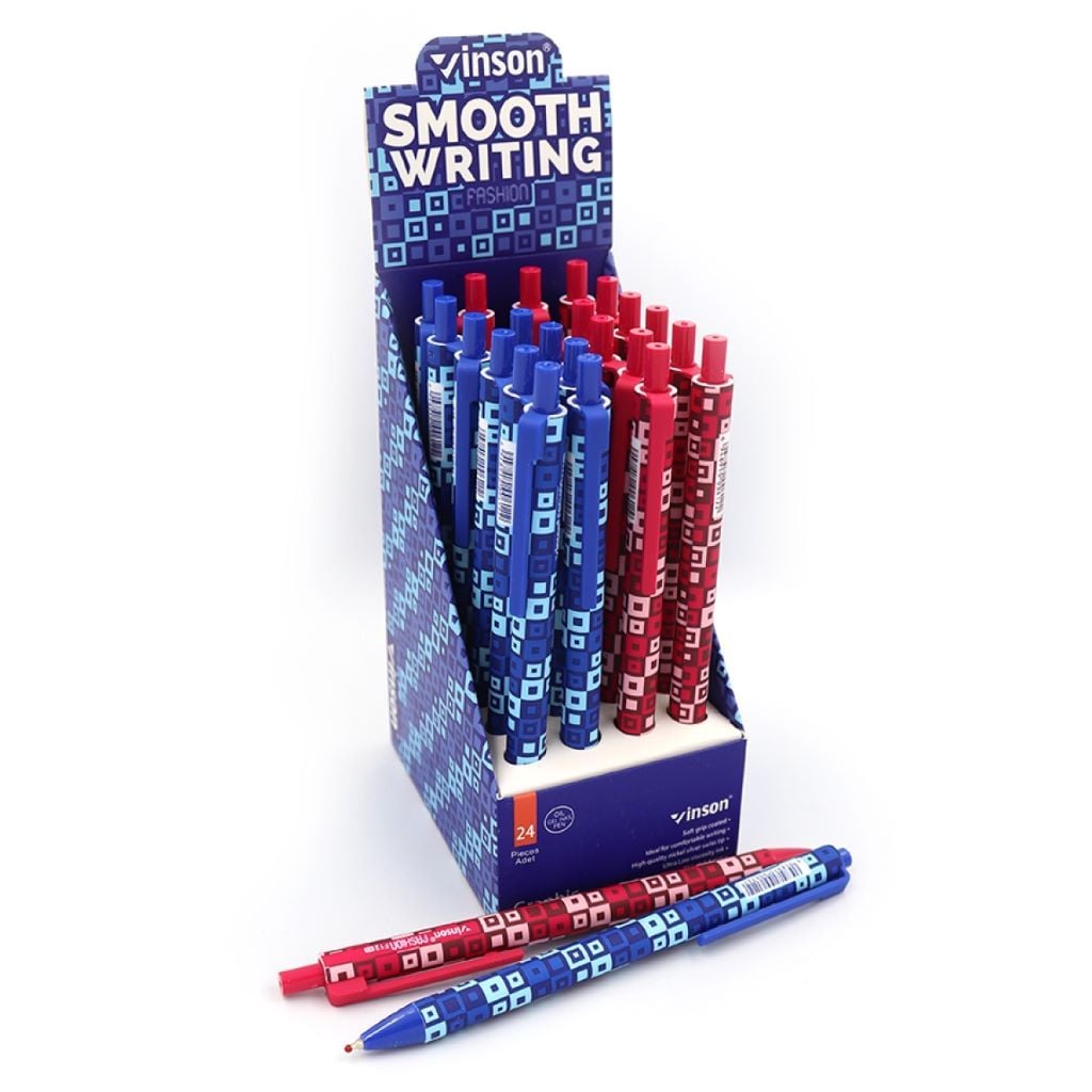 Ручка масляна 0,5мм автомат Grafic soft touch грип мікс кольорів синя F12 Vinson