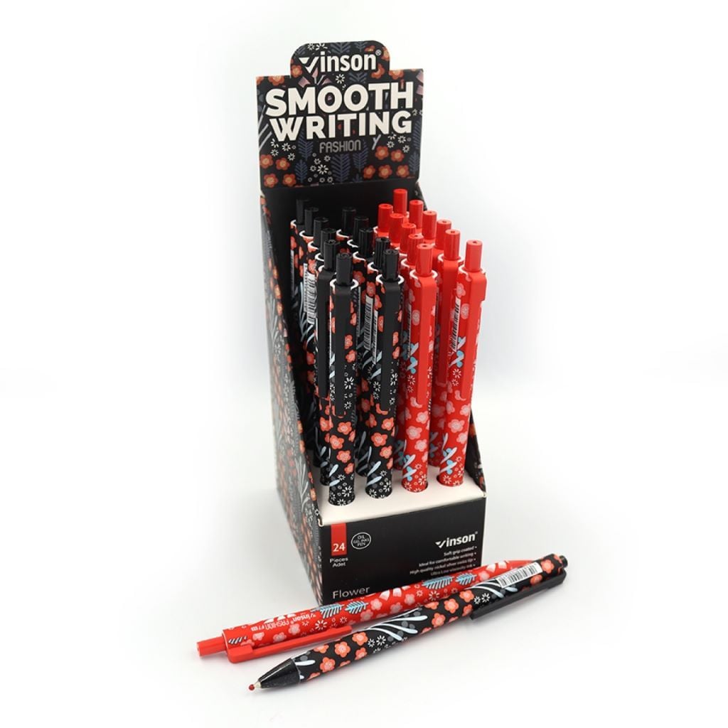 Ручка масляна 0,5мм автомат Flower soft touch грип мікс кольорів синя F7 Vinson